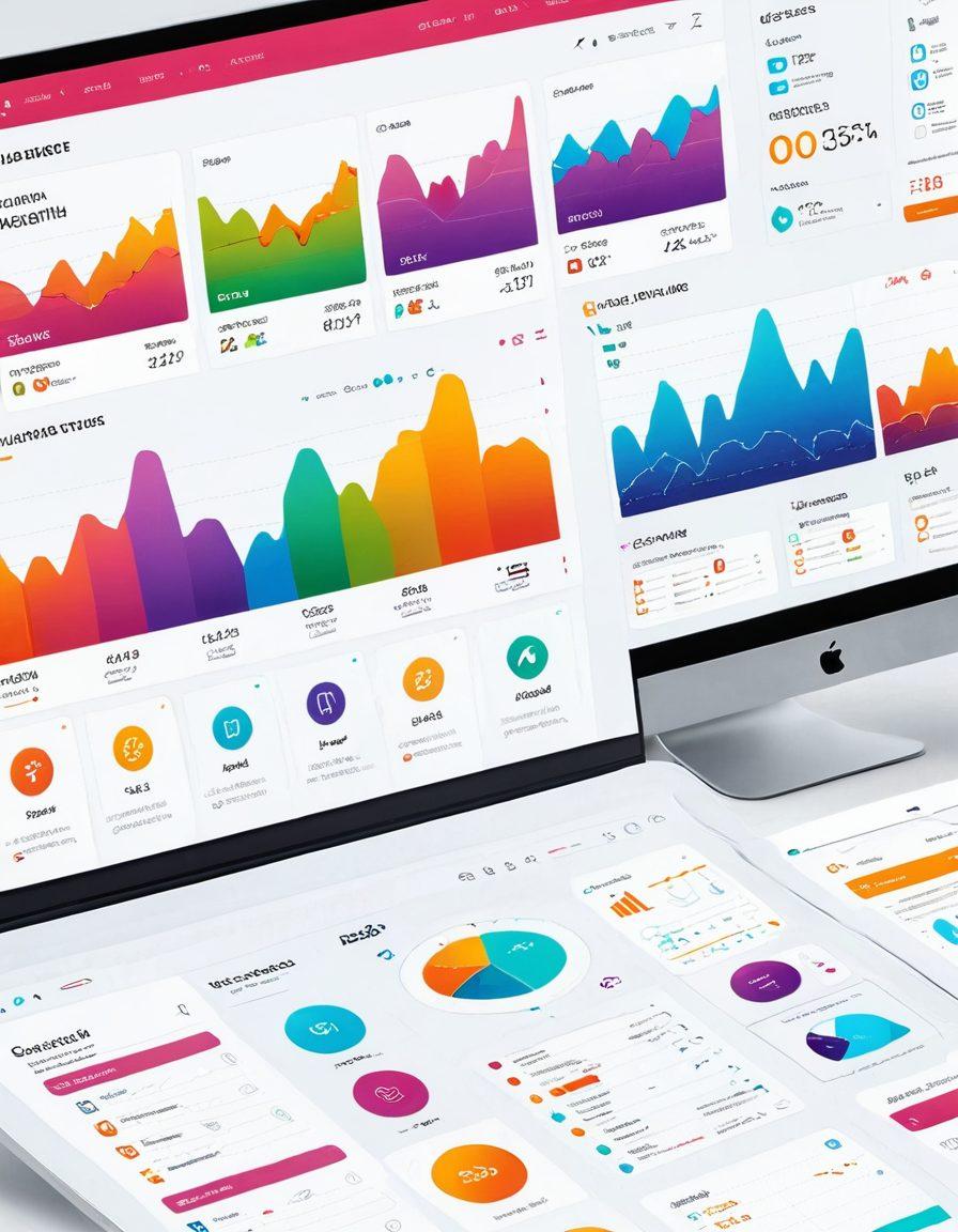 A modern, sleek e-commerce website interface showcasing intuitive user experience elements, with visually appealing icons, navigation bars, and product listings. The background features abstract representations of digital growth and analytics charts, symbolizing improved online presence and success. super-realistic. vibrant colors. white background.
